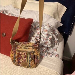 Fossil Multicolor Floral Patchwork Crossbody Bag with Tan Strap